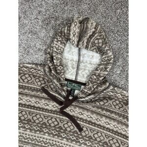 Vintage Lauren‎ Ralph Lauren Fair Isle Fleece Hoodie 1X Pullover Warm Cozy Y2K